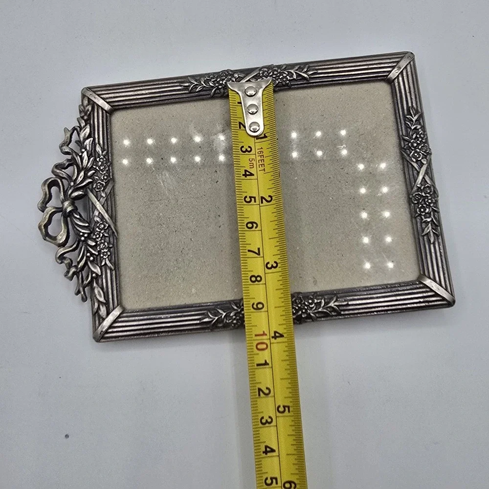 Vintage Silver Floral & Bow Detail Photo Picture Frame 6.25 X 4.25